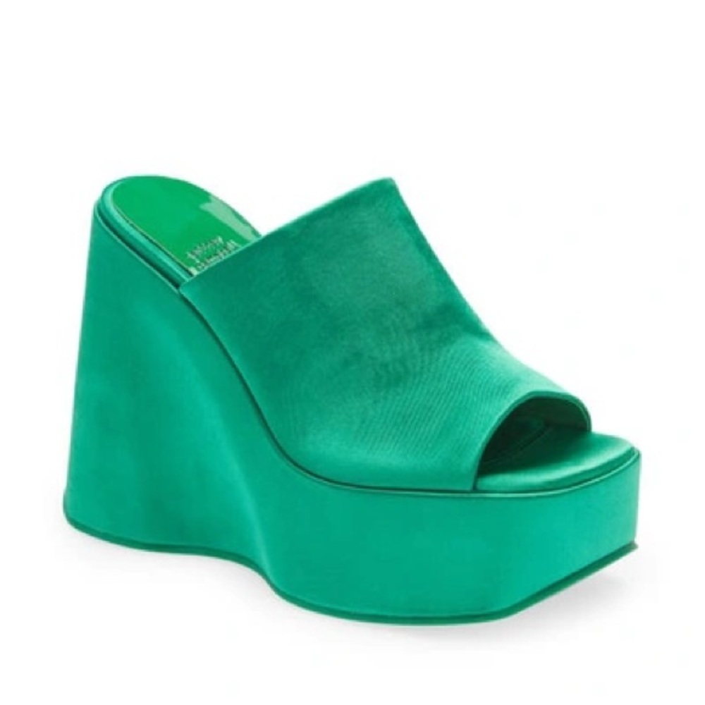 High Up Jeffrey Campbell Green Satin Women's Wedge Platforms